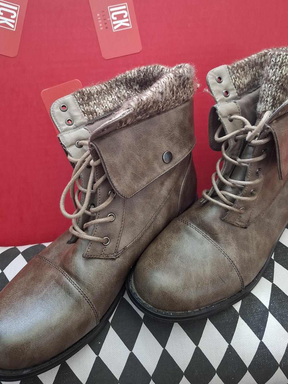 Carrera Taupe Brown Lace-Up Fold-Over Knit Cuff Boots